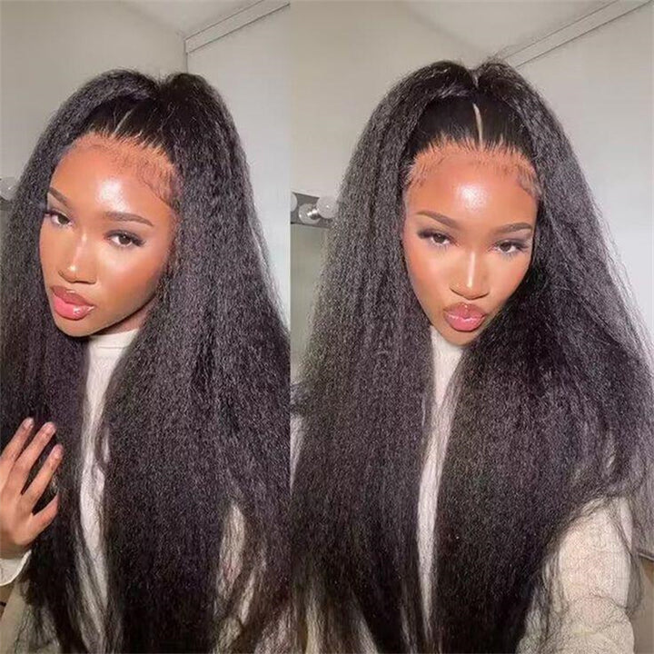 Kinky Straight Transparent Lace Front Wig 6x6 Lace Closure Wigs Human Hair for Black Women 180% Density - Lemoda Hair