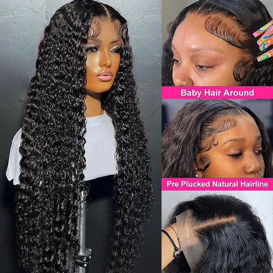 13x6 Lace Frontal Wig Human Hair Deep Wave Pre Plucked Hairline 180% Density Virgin Human Hair