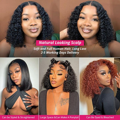 13x4 Lace Front Wig Human Hair down to $69 Short Bob Wigs Curly Wave Wig for Black Women