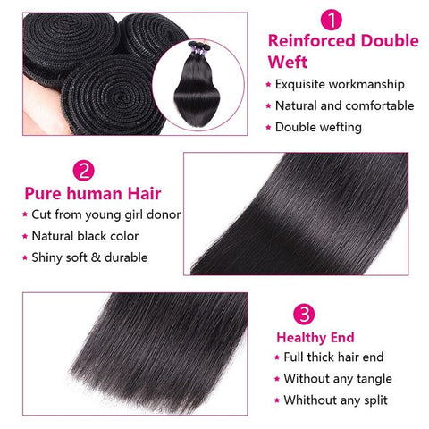 Super Double Drawn Human Hair Bundles Brazilian Straight Virgin Hair Natural Color Hair