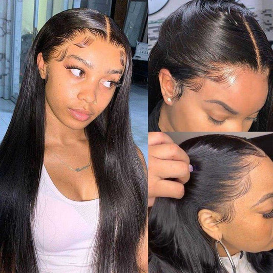 13x6 Lace Front Wig Human Hair Natural Black Pre-Plucked Straight Hair Wig for Black Women