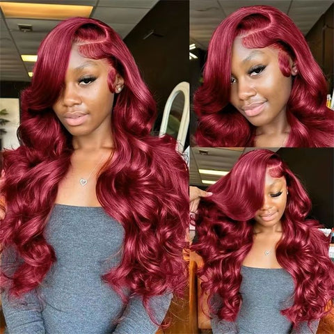 Lemoda 99J Burgundy Body Wave Lace Front Wigs 13x6 HD Transparent Human Hair Frontal Wigs Pre Plucked