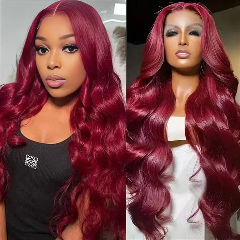 Lemoda 99J Burgundy Body Wave Lace Front Wigs 13x6 HD Transparent Human Hair Frontal Wigs Pre Plucked