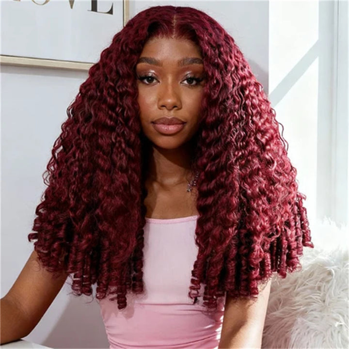Burgundy 99J Color Burmese Curly 13x6 Lace Front Wigs Body Wave Straight Human Hair Wigs