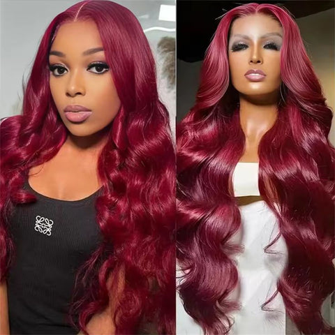 Lemoda 99J Burgundy Body Wave Lace Front Wigs 13x6 HD Transparent Human Hair Frontal Wigs Pre Plucked