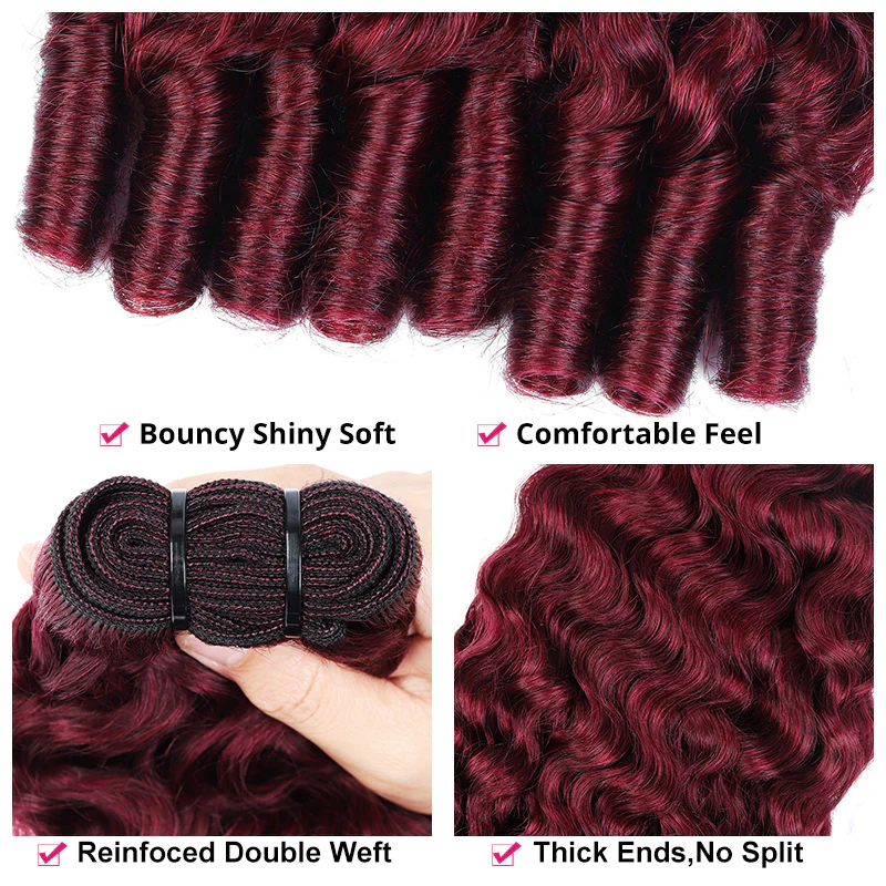 Lemoda #99J Burgundy Burmese Curly 3 Bundles With 4x4 5x5 Lace Closure Human Hair Weave