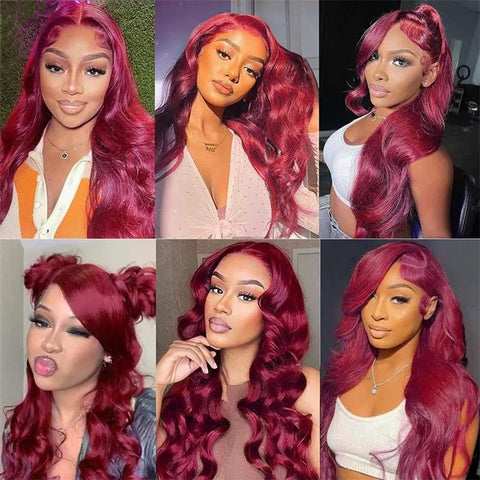 99j Burgundy 13x6 Body Wave Lace Front Wigs Human Hair Pre Plucked Transparent lace frontal wig - Lemoda Hair