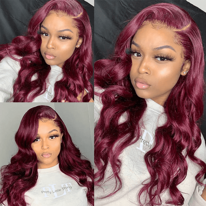 99J Burgundy Body Wave 3 Bundles With 13x4 Lace Frontal 100% Virgin Human Hair - Lemoda Hair