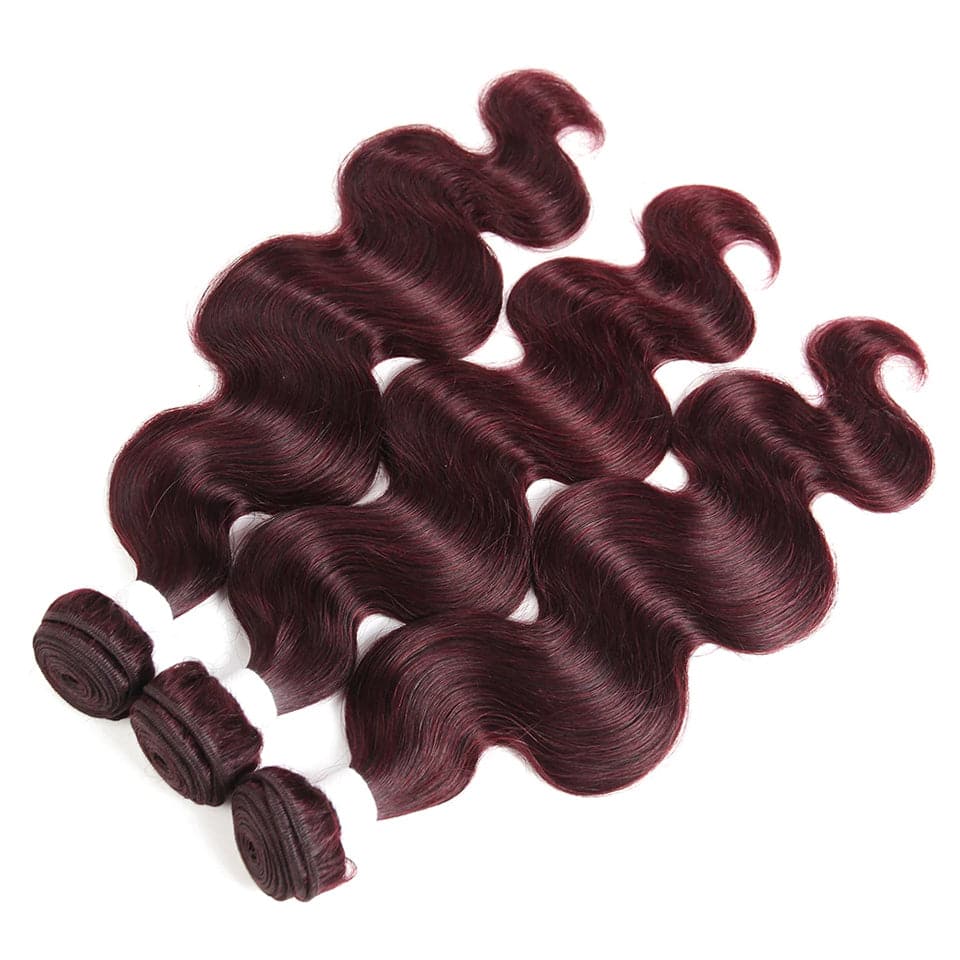 99J Burgundy Body Wave 3 Bundles With 13x4 Lace Frontal 100% Virgin Human Hair - Lemoda Hair