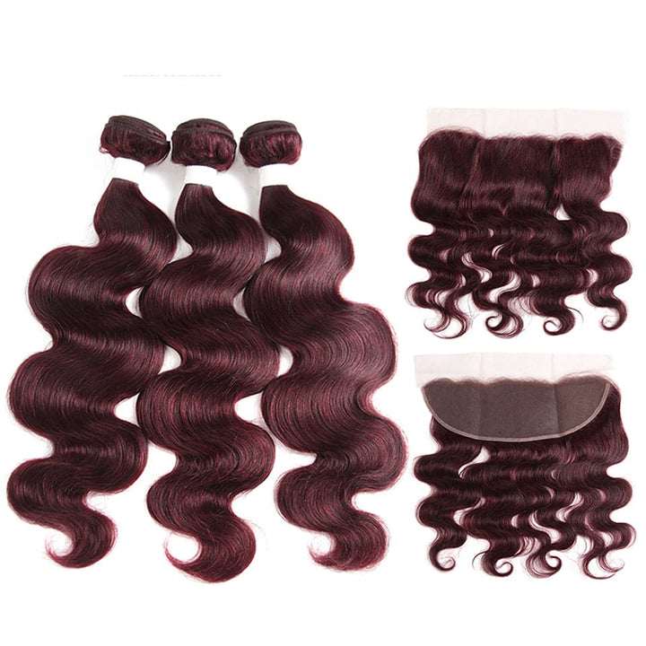 99J Burgundy Body Wave 3 Bundles With 13x4 Lace Frontal 100% Virgin Human Hair - Lemoda Hair