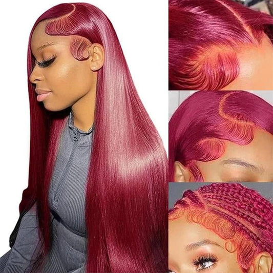 99J Burgundy Color 13X4 Straight Frontal Transparent Lace Wig 180% Density - Lemoda Hair