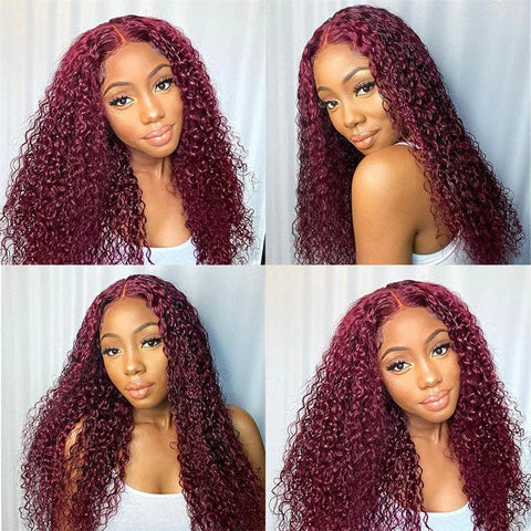 99J Wig Kinky Curly 13x6 Transparent Lace Human Hair Pre Plucked Natural Hairline Wigs - Lemoda Hair