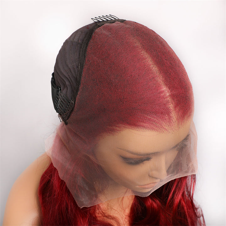 Burgundy 99J Color Burmese Curly 13x6 Lace Front Wigs Body Wave Straight Human Hair Wigs