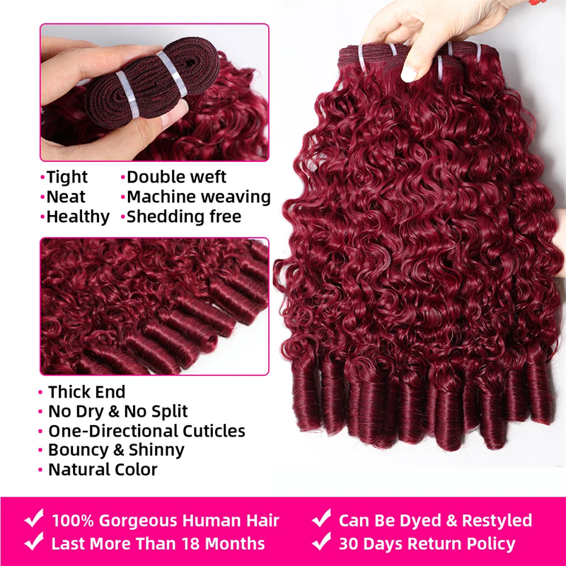 16A Burmese Curly Human Hair Bundles Burgundy 99J Virgin Hair Extensions