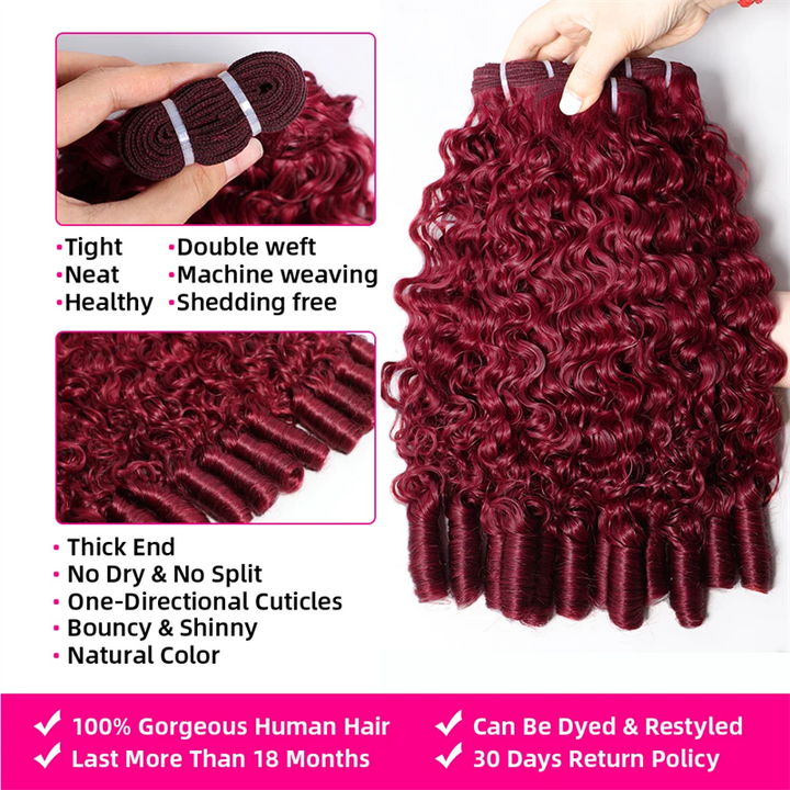 16A Burmese Curly Human Hair Bundles Burgundy 99J Virgin Hair Extensions