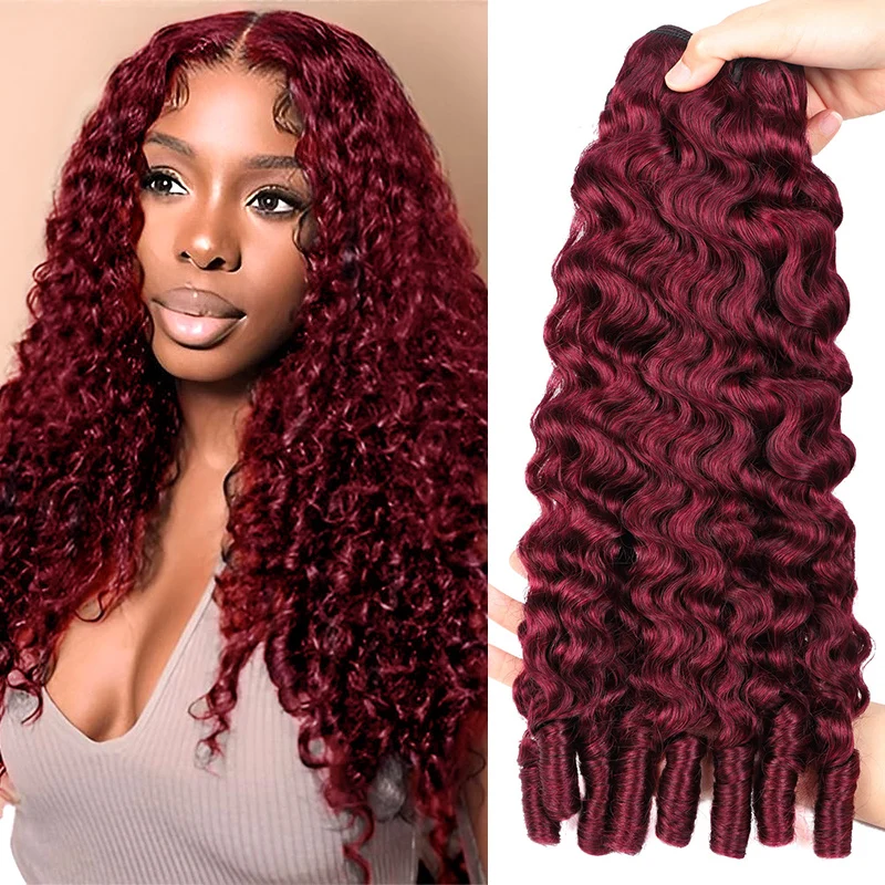 Lemoda 99J Burgundy Burmese Curly Hair Bundles 100% Original Virgin Hair Extensions