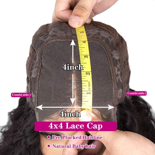Brazilian Virgin Human Hair 4x4 Lace Closure Wig Human Hair Natural Black Water Wave Pre-pulcked Baby Hair