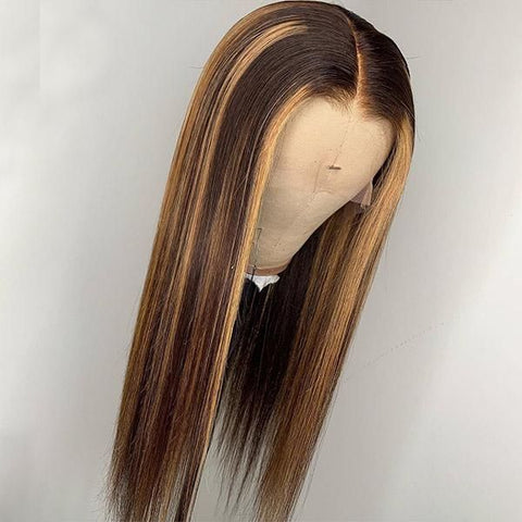Glueless Wig 5x5 Lace Closure Wig Human Hair Straight Highlight Ombre Color 180% Hair Density