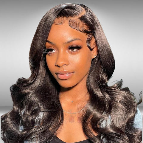 13x4 Lace Front Wig Nature Black Body Wave With Gluness Pre Plucked Baby Hair