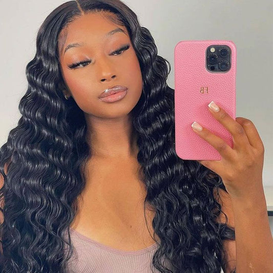 Deep Wave 150% Density Natural Black 13x4 Lace Frontal Wig 100% Virgin Human Hair