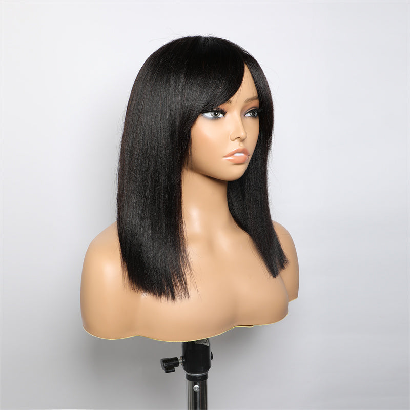 Lemoda Short Bob Wigs 3*1 Yaki Straight Bob With Bangs Minimalist Lace Wig