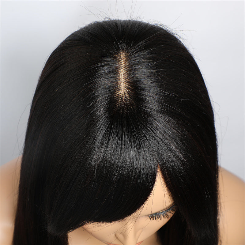 Lemoda Short Bob Wigs 3*1 Yaki Straight Bob With Bangs Minimalist Lace Wig