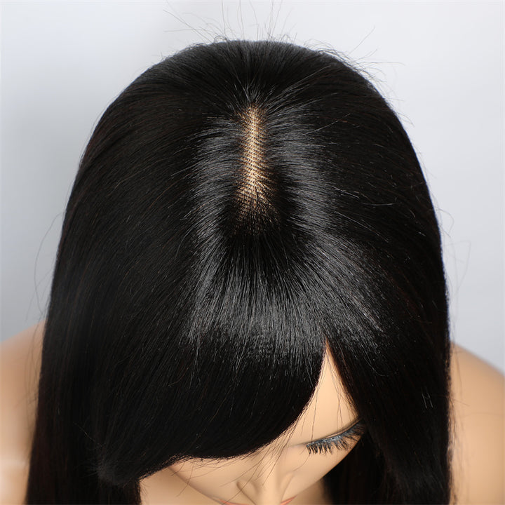 Lemoda Short Bob Wigs 3*1 Yaki Straight Bob With Bangs Minimalist Lace Wig