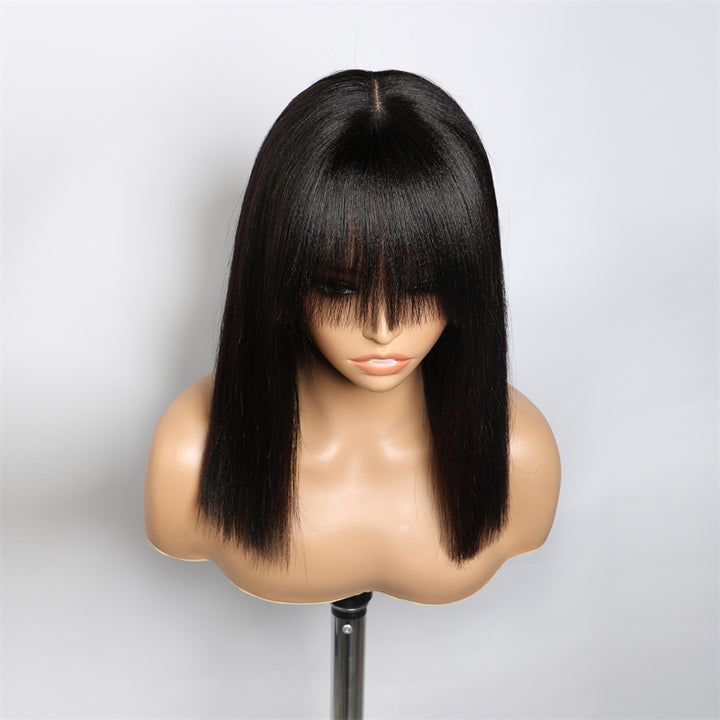 Lemoda Short Bob Wigs 3*1 Yaki Straight Bob With Bangs Minimalist Lace Wig