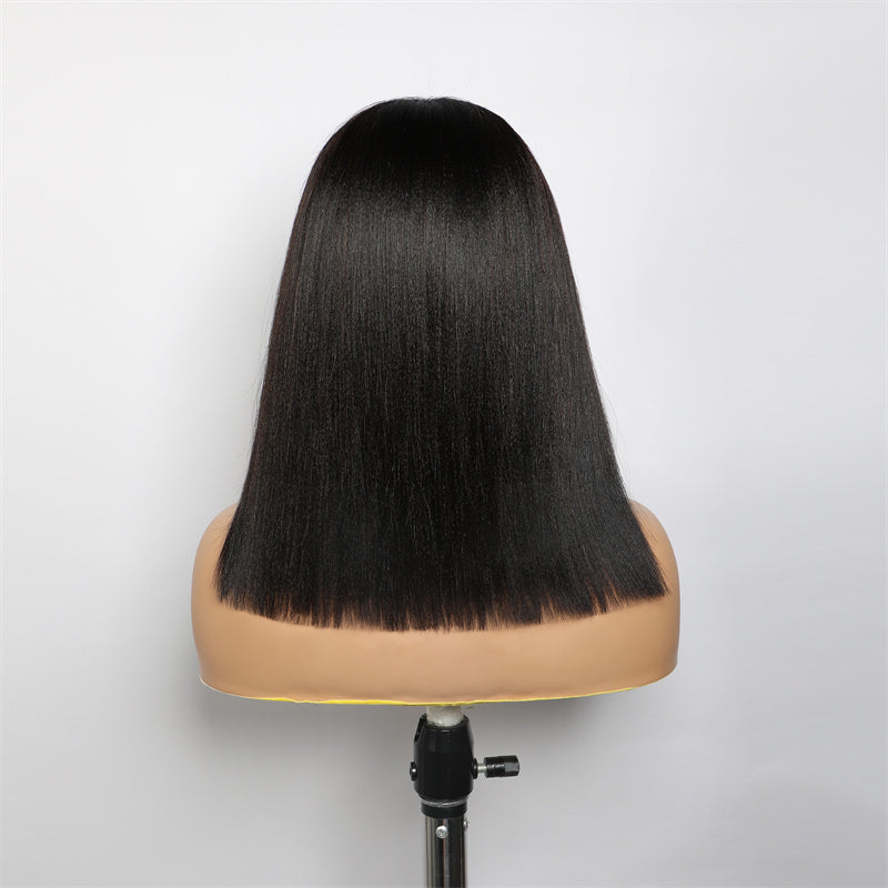 Lemoda Short Bob Wigs 3*1 Yaki Straight Bob With Bangs Minimalist Lace Wig