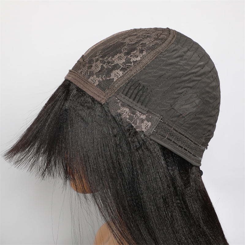 Lemoda Short Bob Wigs 3*1 Yaki Straight Bob With Bangs Minimalist Lace Wig