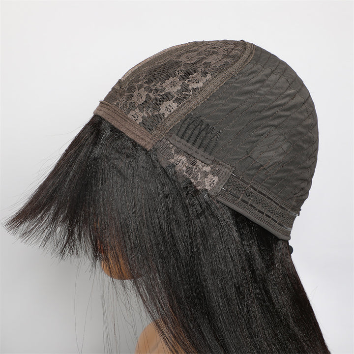 Lemoda Short Bob Wigs 3*1 Yaki Straight Bob With Bangs Minimalist Lace Wig