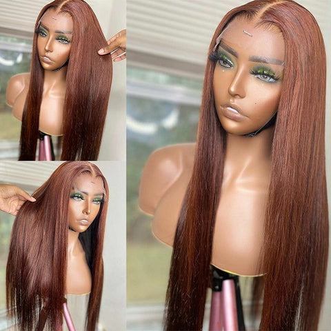 Natural Looking Straight Pre-colored Reddish Brown 13x4 Lace Frontal Wig Human Hair