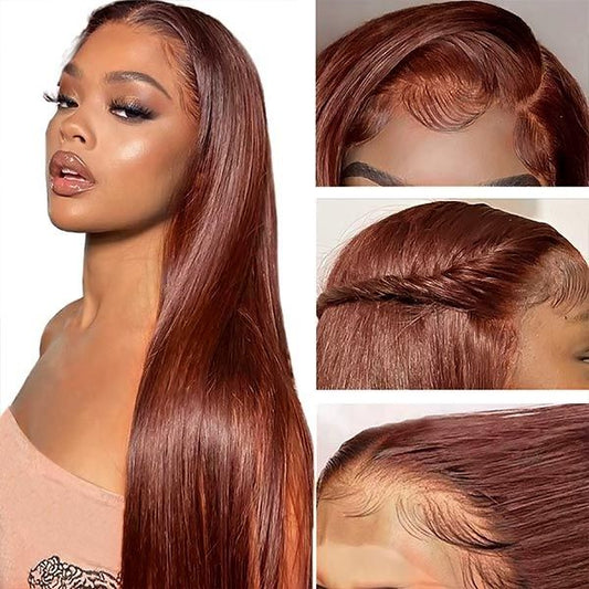Lemoda Natural Looking Straight Pre-colored Reddish Brown 13x4 Lace Frontal Wig Human Hair