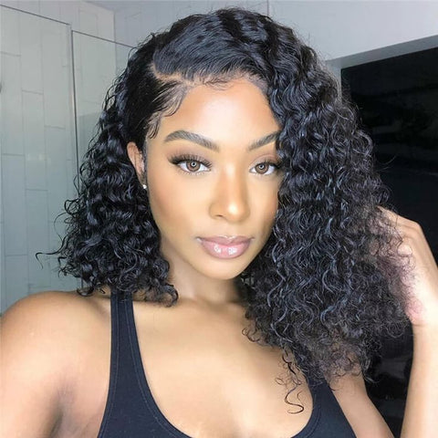 Curly 5x5 Lace Closure Wear&Go Glueless Bob Wigs Natural Black 8-12 inches