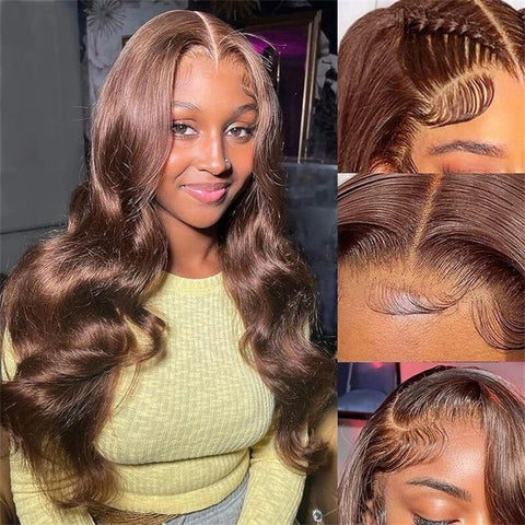  Body Wave 13x4 Lace Frontal Wig Chocolate Brown 180% density