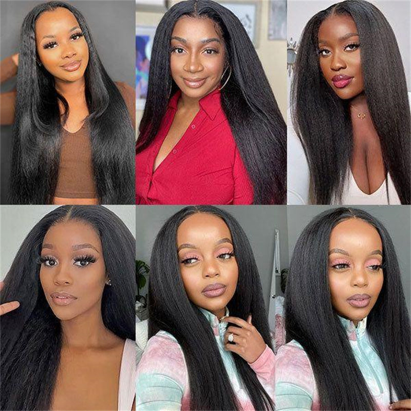 Kinky Straight Transparent Lace Front Wig 6x6 Lace Closure Wigs Human Hair for Black Women 180% Density - Lemoda Hair