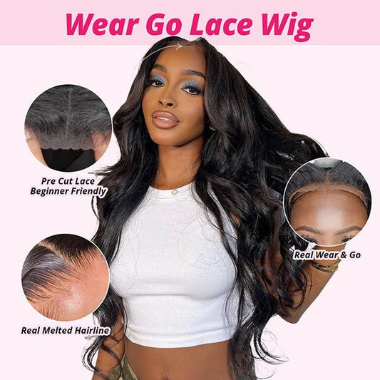 Body Wave 7x5 Lace Closure Glueless Wig Human Hair 180 Hair Density with Pre-pleached Knots