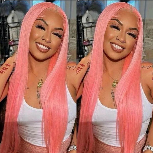 Lemoda 13x6 Lace Frontal Human Hair Wig 180% Density Party Pink Transparent HD Lace Wig