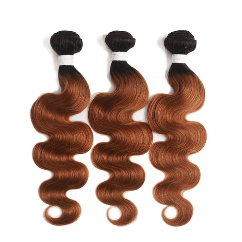 Black Roots Medium Auburn Body Wave 3 Bundles With 13x4 Lace Frontal 100% Human Hair - Lemoda Hair