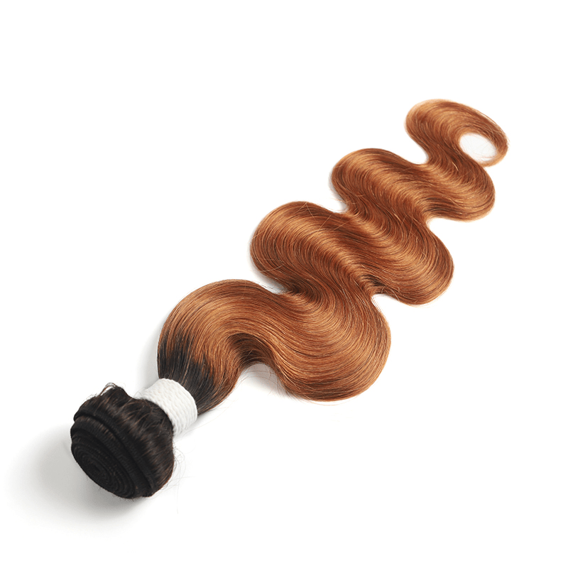 Black Roots Medium Auburn Body Wave 3 Bundles With 13x4 Lace Frontal 100% Human Hair - Lemoda Hair