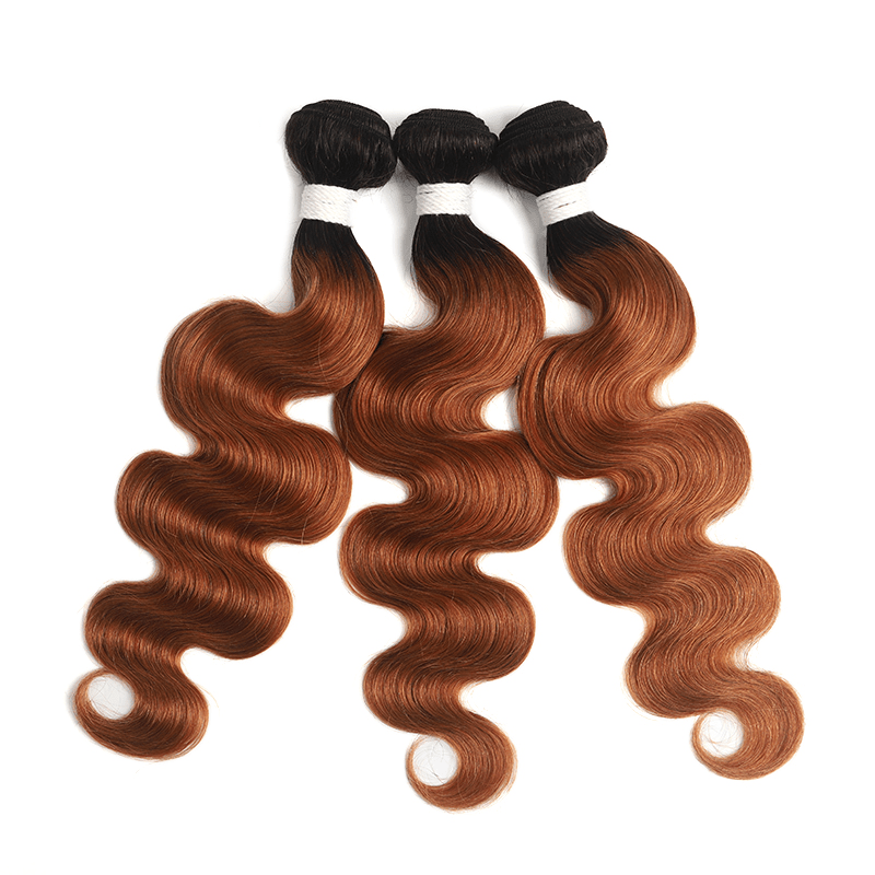 Black Roots Medium Auburn Body Wave 3 Bundles With 13x4 Lace Frontal 100% Human Hair - Lemoda Hair