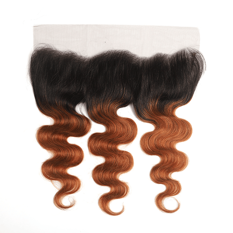 Black Roots Medium Auburn Body Wave 3 Bundles With 13x4 Lace Frontal 100% Human Hair - Lemoda Hair