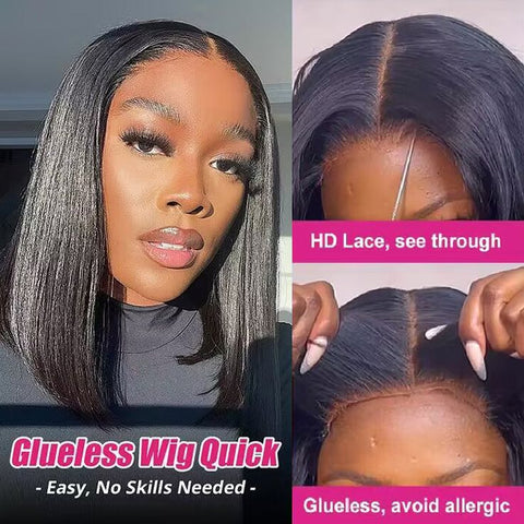 Wear&Go Glueless Wig 5x5 HD Lace Closure Beginner Friendly Short Straight Bob Wig