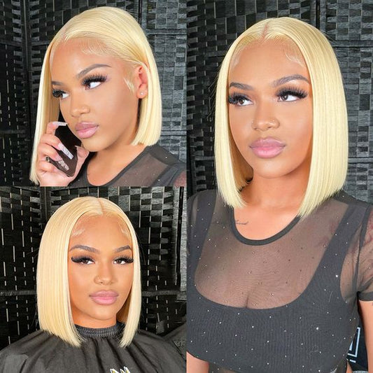 613 Blonde Straight Short Bob Wigs 13x4 Lace Front Wigs Human Hair for Black Women