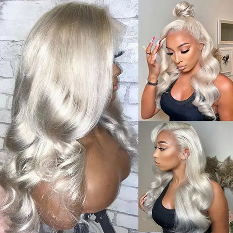 Lemoda Body Wave Lace Frontal Wigs Platinum Blonde Wig #60 White Human Hair Wig