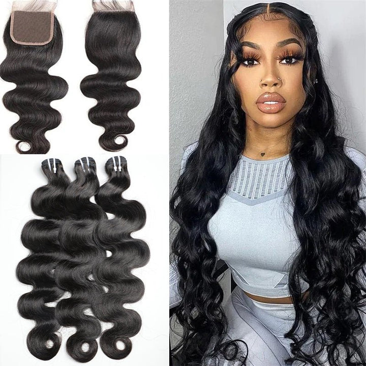 Body Wave 4 Bundles With 4X4 Lace Closure Brazilian Virgin Human Hair - Lemoda Hair