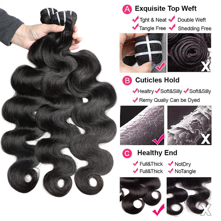 Body Wave 4 Bundles With 4X4 Lace Closure Brazilian Virgin Human Hair - Lemoda Hair