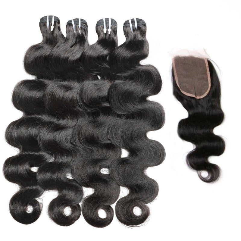 Body Wave 4 Bundles With 4X4 Lace Closure Brazilian Virgin Human Hair - Lemoda Hair