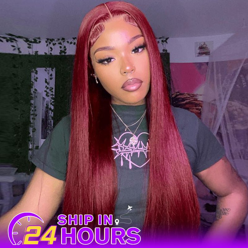 Body Wave 99J Burgundy 13x4 Lace Front Wig Straight Human Hair Wigs - Lemoda Hair