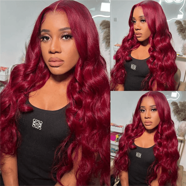 Body Wave 99J Burgundy 13x4 Lace Front Wig Straight Human Hair Wigs - Lemoda Hair